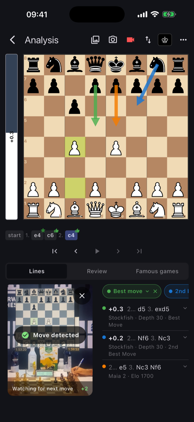 Live camera feed following a game move by move